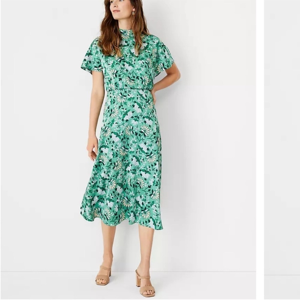 Ann Taylor Green Floral Midi Dress